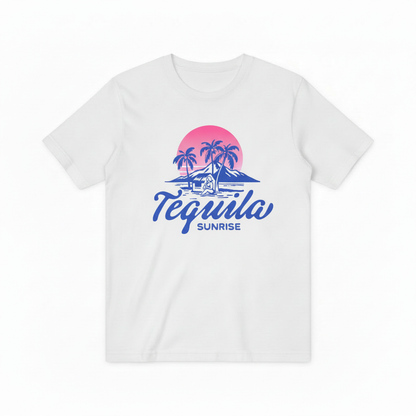 Retro Tequila Beach Graphic Tee - Sunrise Cocktail T-Shirt T4046