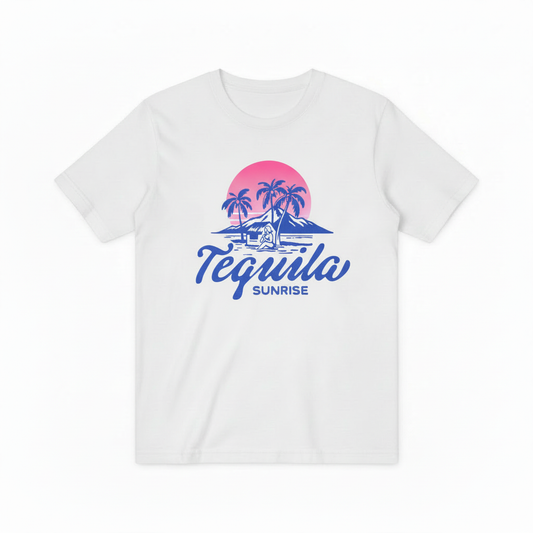 Retro Tequila Beach Graphic Tee - Sunrise Cocktail T-Shirt T4046
