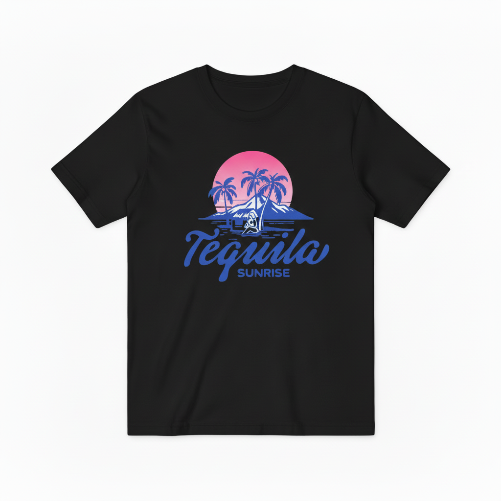 Retro Tequila Beach Graphic Tee - Sunrise Cocktail T-Shirt T4046