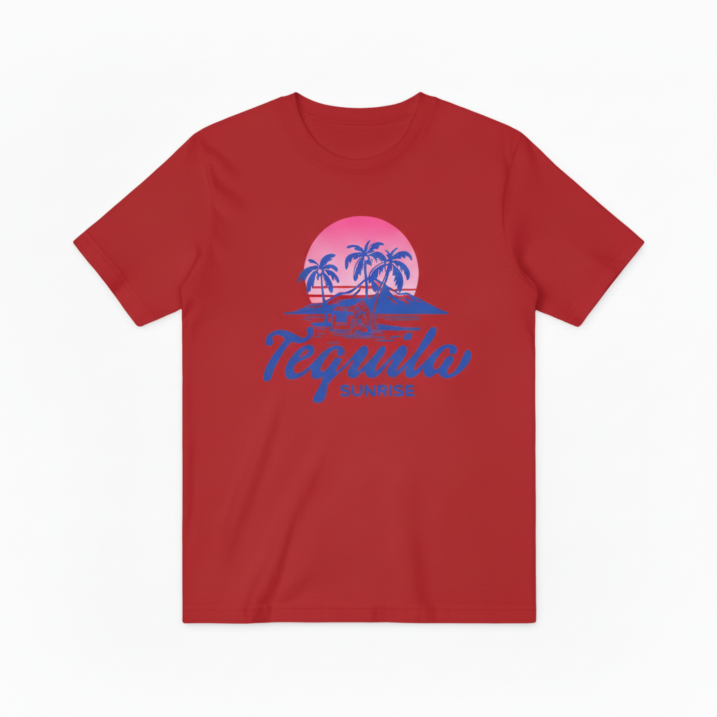 Retro Tequila Beach Graphic Tee - Sunrise Cocktail T-Shirt T4046