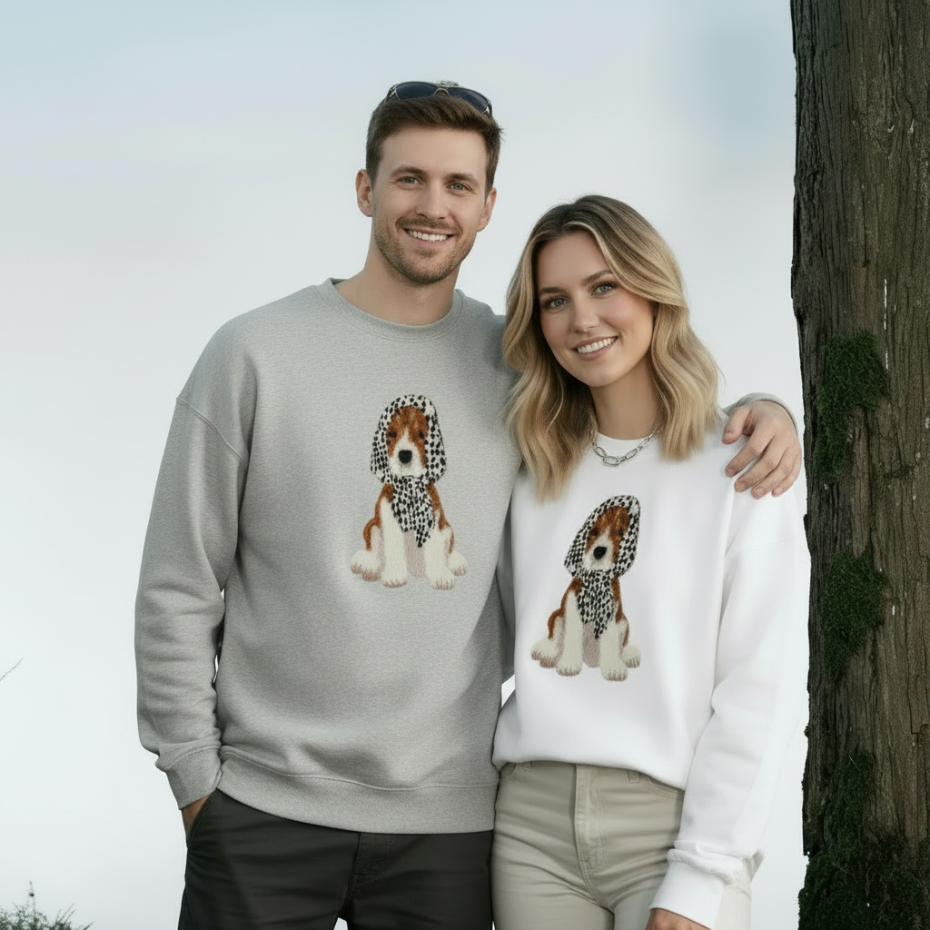 Cute Beagle with Leopard Scarf Graphic Crewneck C1019