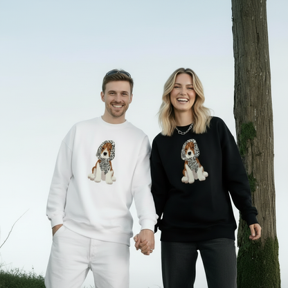 Cute Beagle with Leopard Scarf Graphic Crewneck C1019