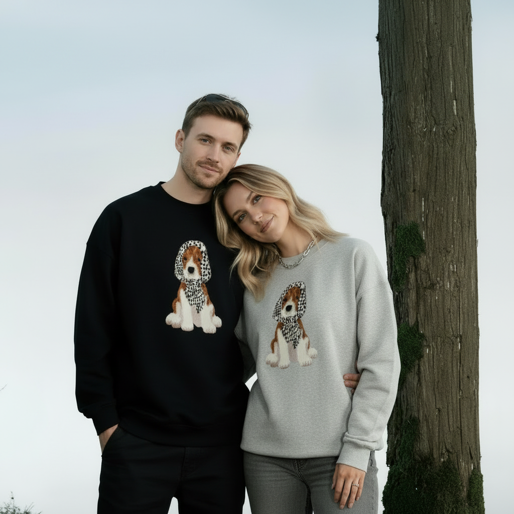 Cute Beagle with Leopard Scarf Graphic Crewneck C1019