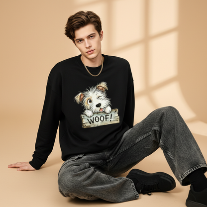 Woof Fluffy Puppy Wood Sign Crewneck C1130