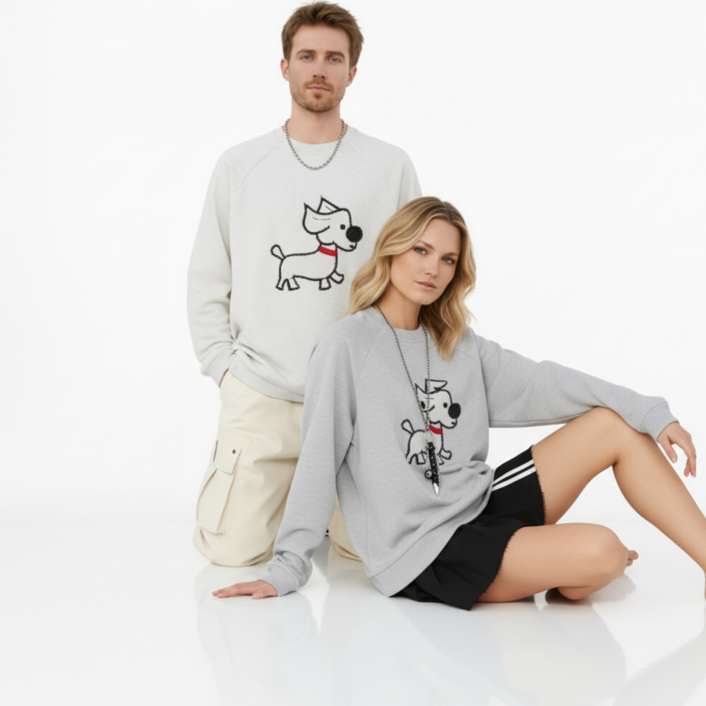 Pixel Art Dog Red Collar Graphic Crewneck C1021