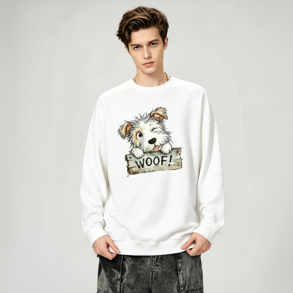Woof Fluffy Puppy Wood Sign Crewneck C1130