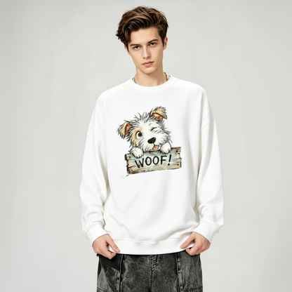 Woof Fluffy Puppy Wood Sign Crewneck C1130