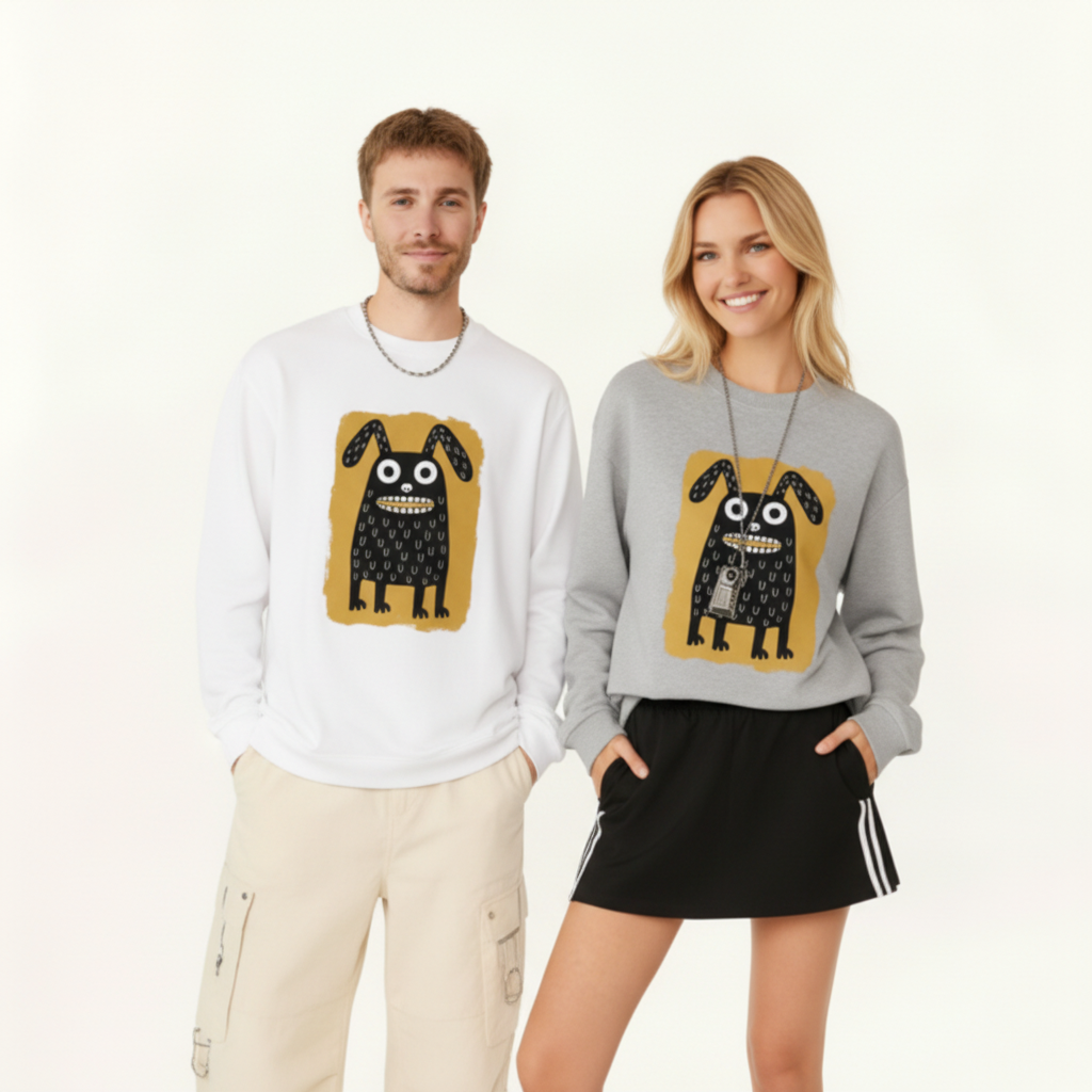 Funny Grinning Dog Art Graphic Crewneck C1086