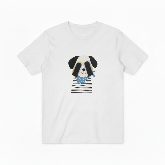 Cute Panda Face Dog Stripe Blue Scarf Tee T7087
