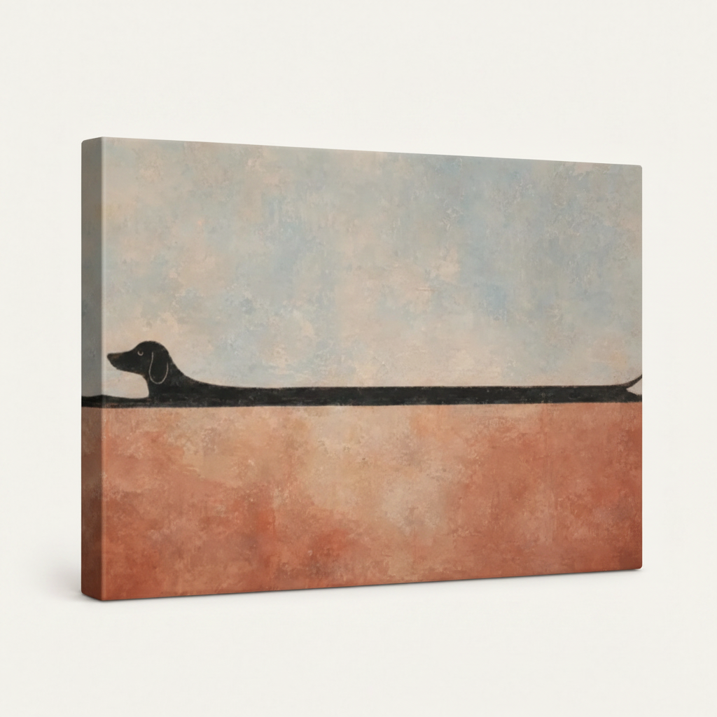  Long dachshund abstract canvas gallery wrap side view blue terracotta split no frame
