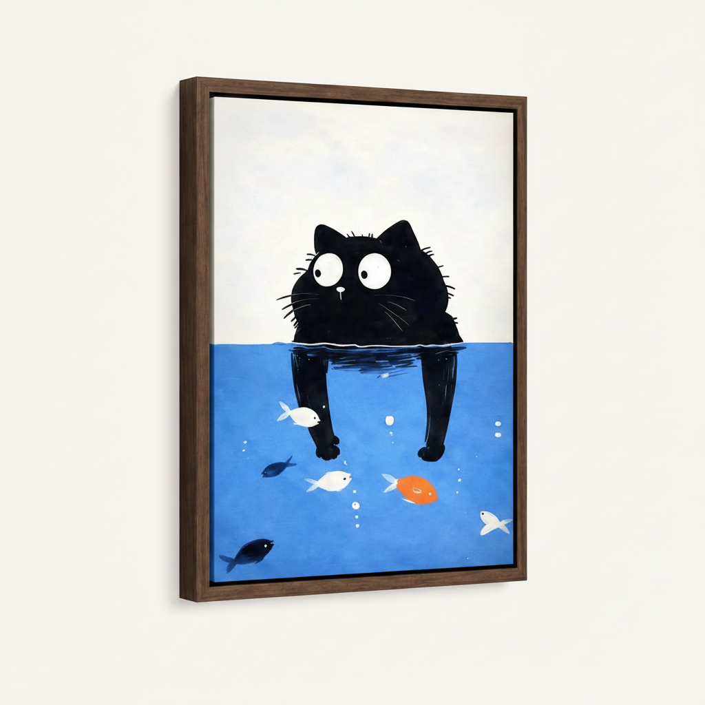 Bold multicolor dog squad framed canvas close-up against white wall