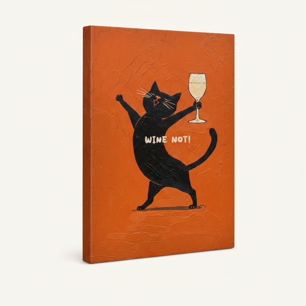 Wine Not funny cat art gallery-wrapped canvas product shot on white background