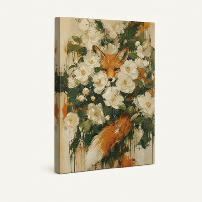 Red fox camellia gallery wrap canvas print, white background product photo, nature floral art