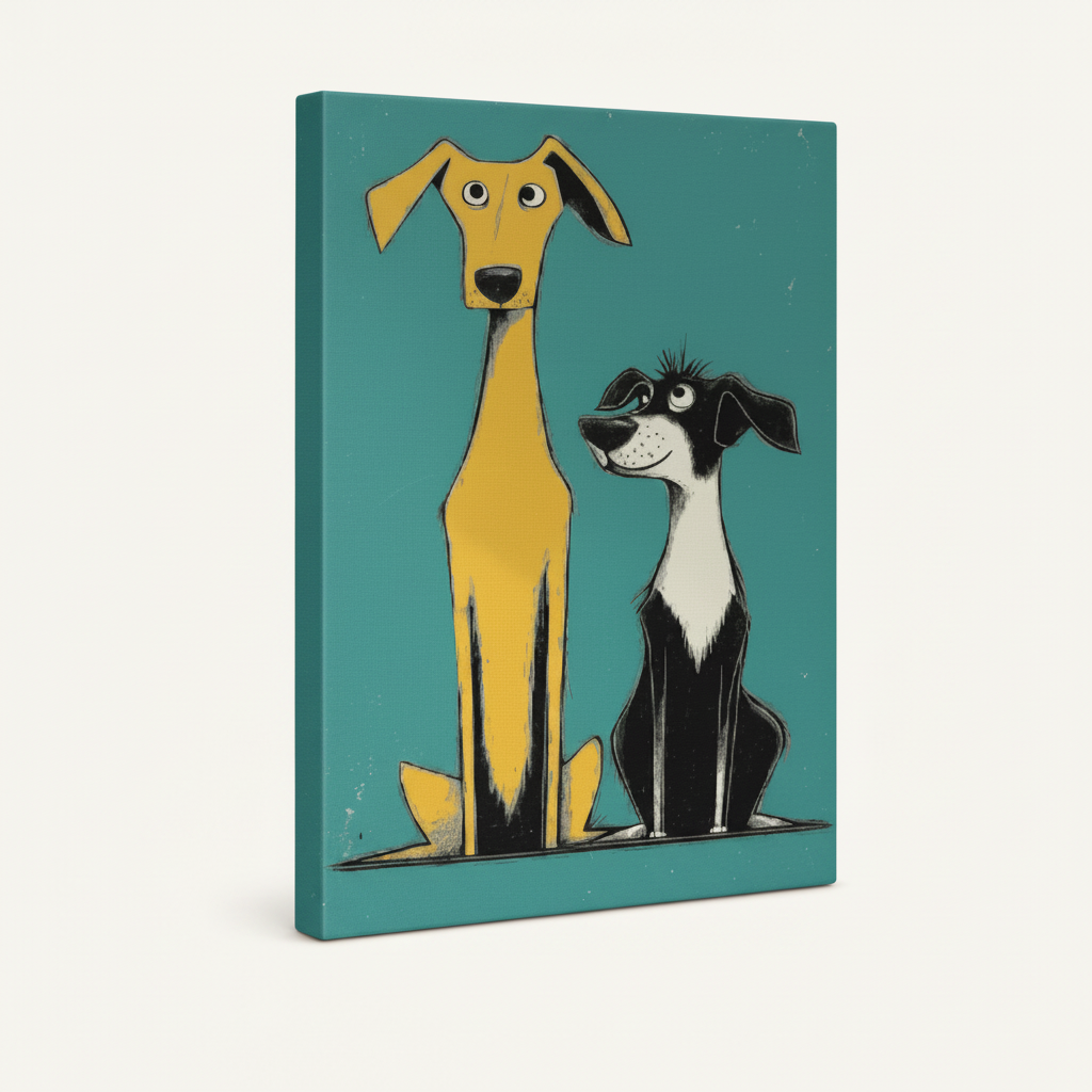 Gallery wrapped retro two dogs canvas print on white background product view