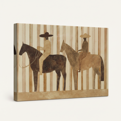 Gallery-wrapped western riders canvas print showing side depth on white background