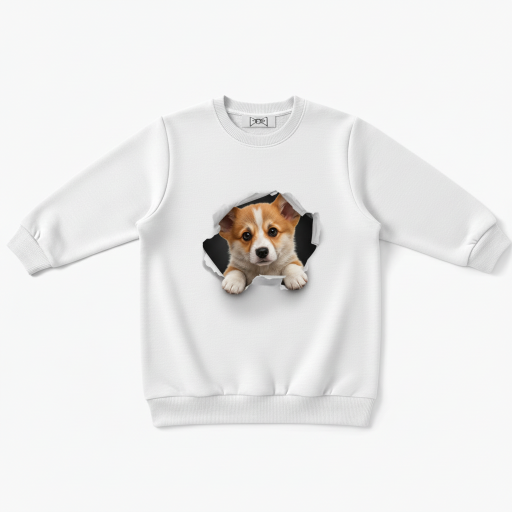 Cute Corgi Puppy Torn Hole 3D Crewneck C1095