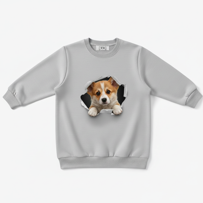 Cute Corgi Puppy Torn Hole 3D Crewneck C1095