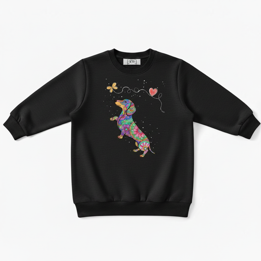 Floral Dachshund Butterfly Heart Boho Crewneck C1113