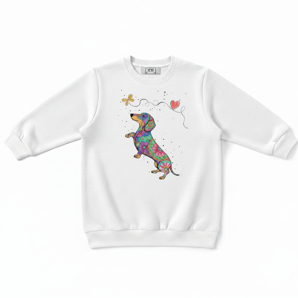 Floral Dachshund Butterfly Heart Boho Crewneck C1113