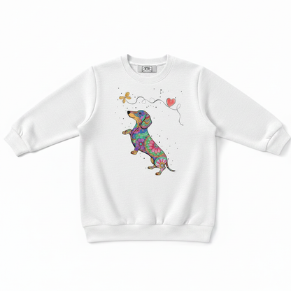 Floral Dachshund Butterfly Heart Boho Crewneck C1113