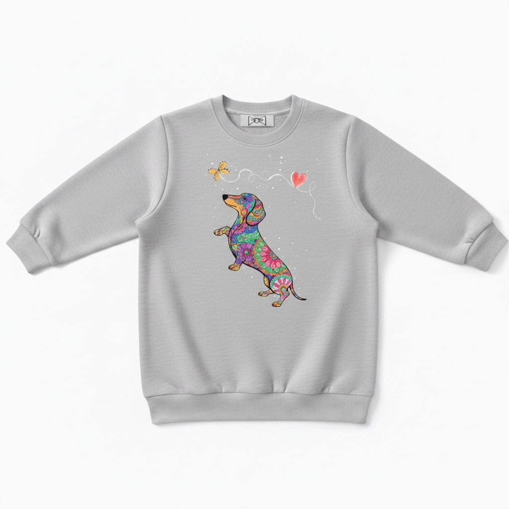 Floral Dachshund Butterfly Heart Boho Crewneck C1113