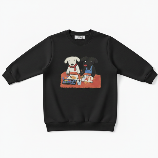 Black White Dog Pair Watercolor Art Crewneck C1114