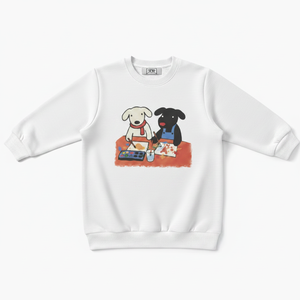 Black White Dog Pair Watercolor Art Crewneck C1114