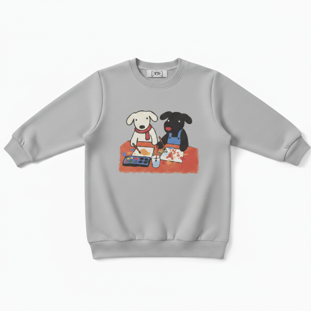 Black White Dog Pair Watercolor Art Crewneck C1114
