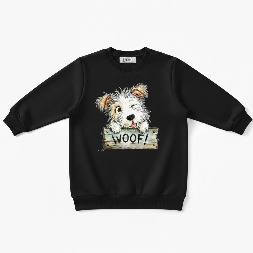 Woof Fluffy Puppy Wood Sign Crewneck C1130