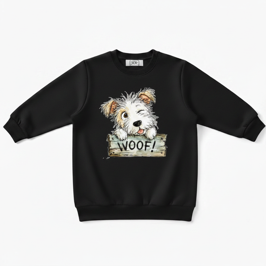 Woof Fluffy Puppy Wood Sign Crewneck C1130