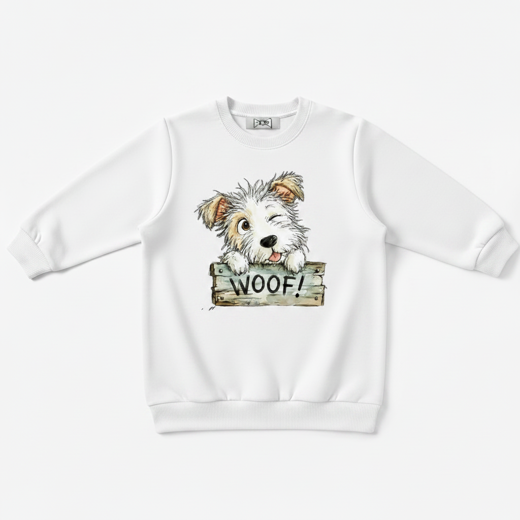 Woof Fluffy Puppy Wood Sign Crewneck C1130