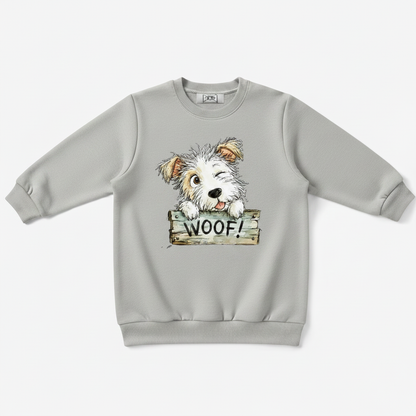 Woof Fluffy Puppy Wood Sign Crewneck C1130