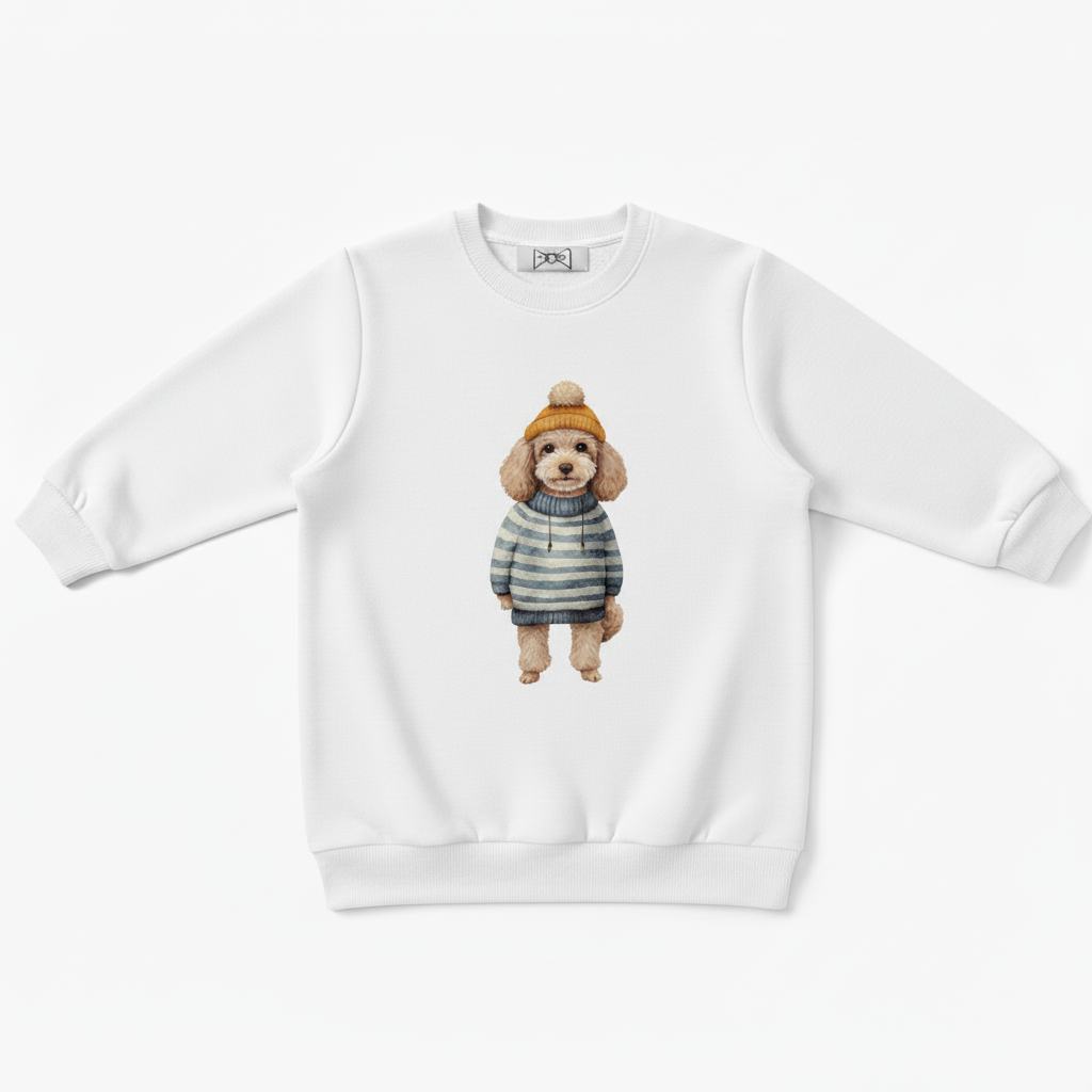 Cozy Poodle Yellow Hat Stripe Sweater Crewneck C1088