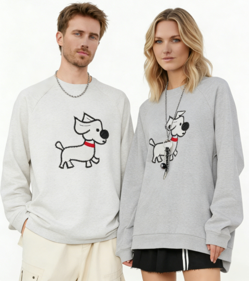 Pixel Art Dog Red Collar Graphic Crewneck C1021