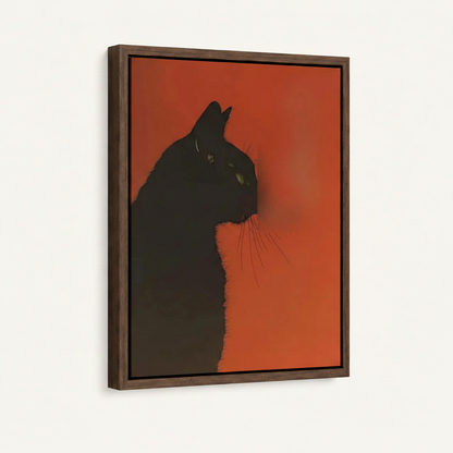 Close-up of black cat silhouette on terracotta orange background showing bold graphic contrast and detail