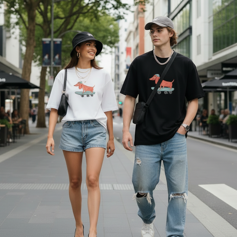 Skateboarding Dachshund Graphic Tee Funny Dog Lover Gift T7045
