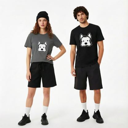 Fluffy Dog Graphic Tee | Minimalist Cute Animal T-Shirt T7005