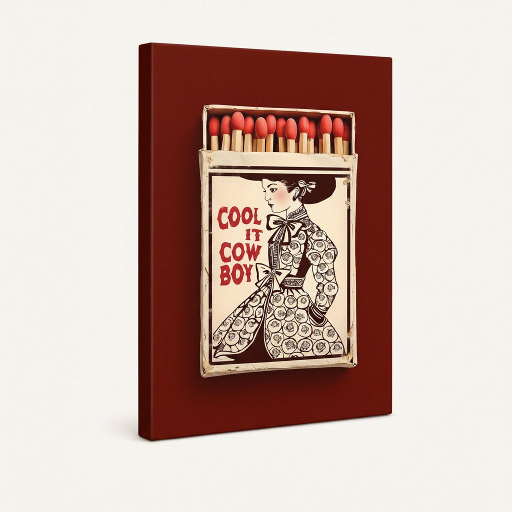 Cool It Cowboy gallery wrapped canvas print shown at angle on white background, no frame