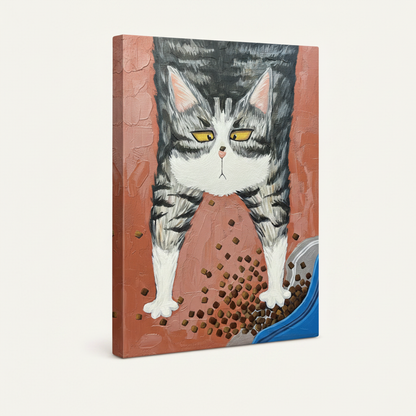 Gallery-wrapped grumpy cat canvas print shown at angle on white background