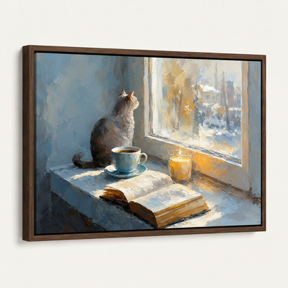 Dark walnut float frame canvas art 45 degree product view white background