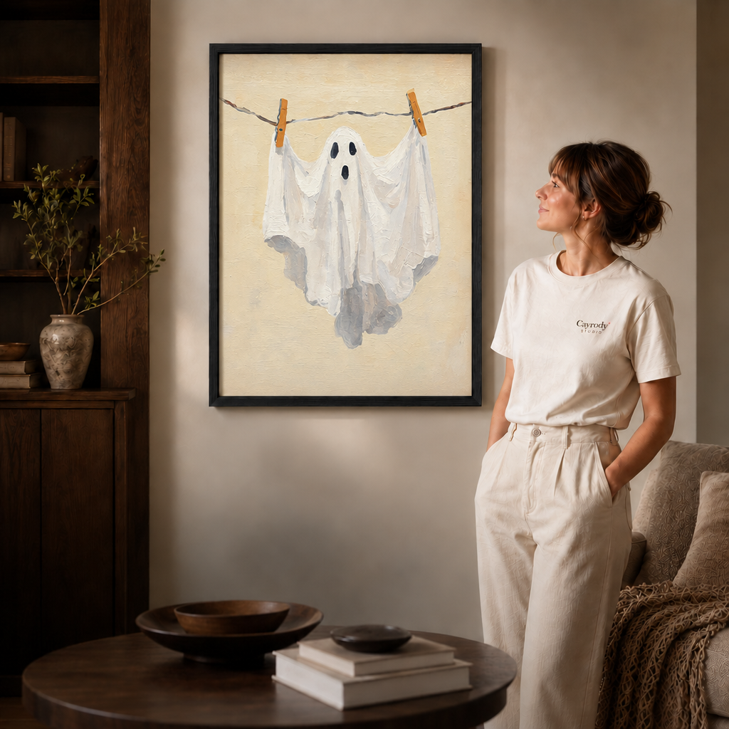 Whimsical Clothesline Ghost Canvas Wall Art C1826