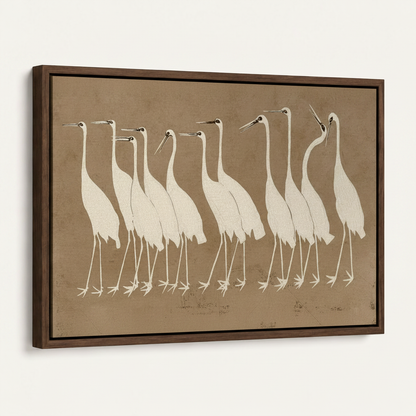 White cranes Japanese canvas wall art framed product mockup on white background angled float frame view