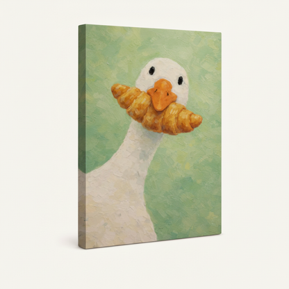 Gallery-wrapped goose croissant canvas showing side wrap depth on white background