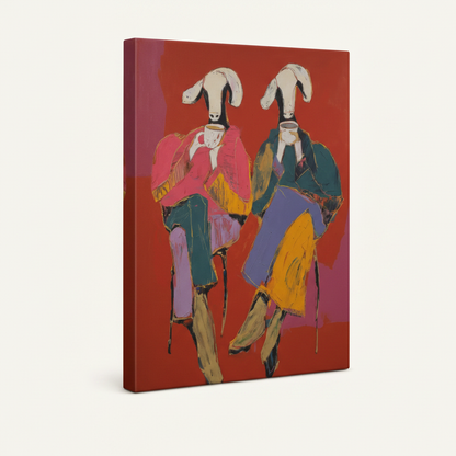 Gallery-wrapped pop art goat canvas print shown at angle on white background