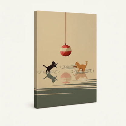 Gallery-wrapped minimalist black and orange cats canvas print shown as standalone product on cream background