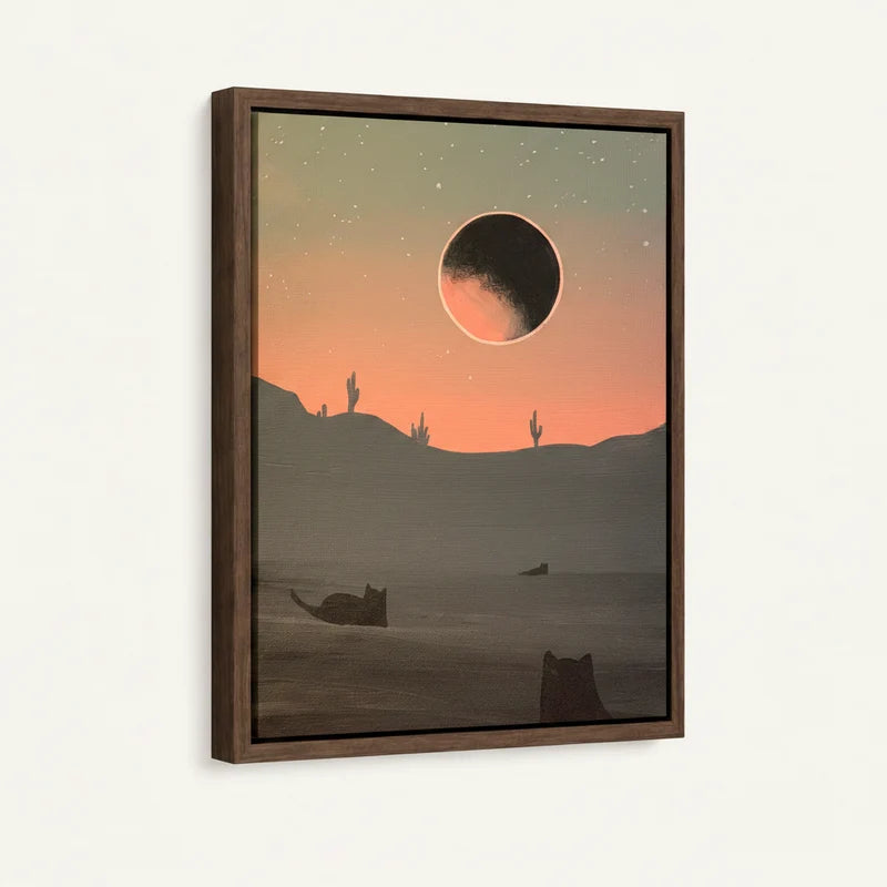 Kaaba under Milky Way framed canvas with walnut floater frame on white background