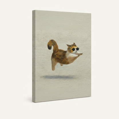 Gallery-wrapped cool cat sunglasses canvas, angled product view showing thin cream side edge