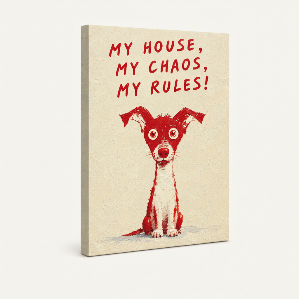 My House My Chaos My Rules gallery wrap canvas, 45-degree angle side view on white background