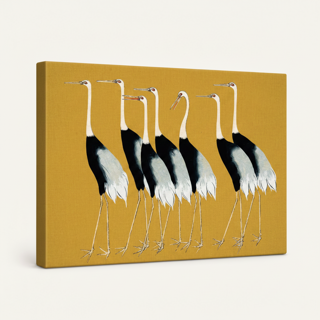 Gallery-wrapped Japanese crane canvas print with thick edge wrap on white background