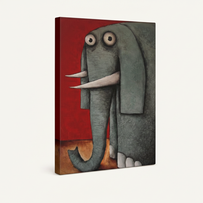 Gallery-wrapped elephant pop art canvas print on white background, angled product view